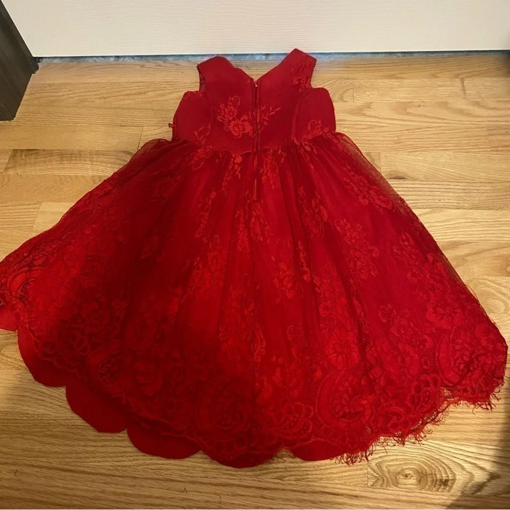 Biscotti Red Lace Tulip Hem Dress Sz 5 Sleeveless Girls Kids